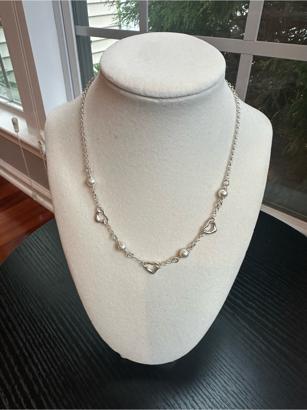 Macy's Silver-Tone Heart Necklace with Pearl Accents